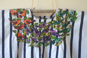 Rustic huipil with birds and stripes from Guatemala