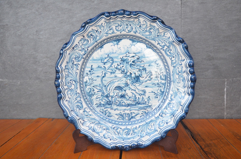 Plate With Blue Rampant Lion From Puente Del Arzobispo, Spain