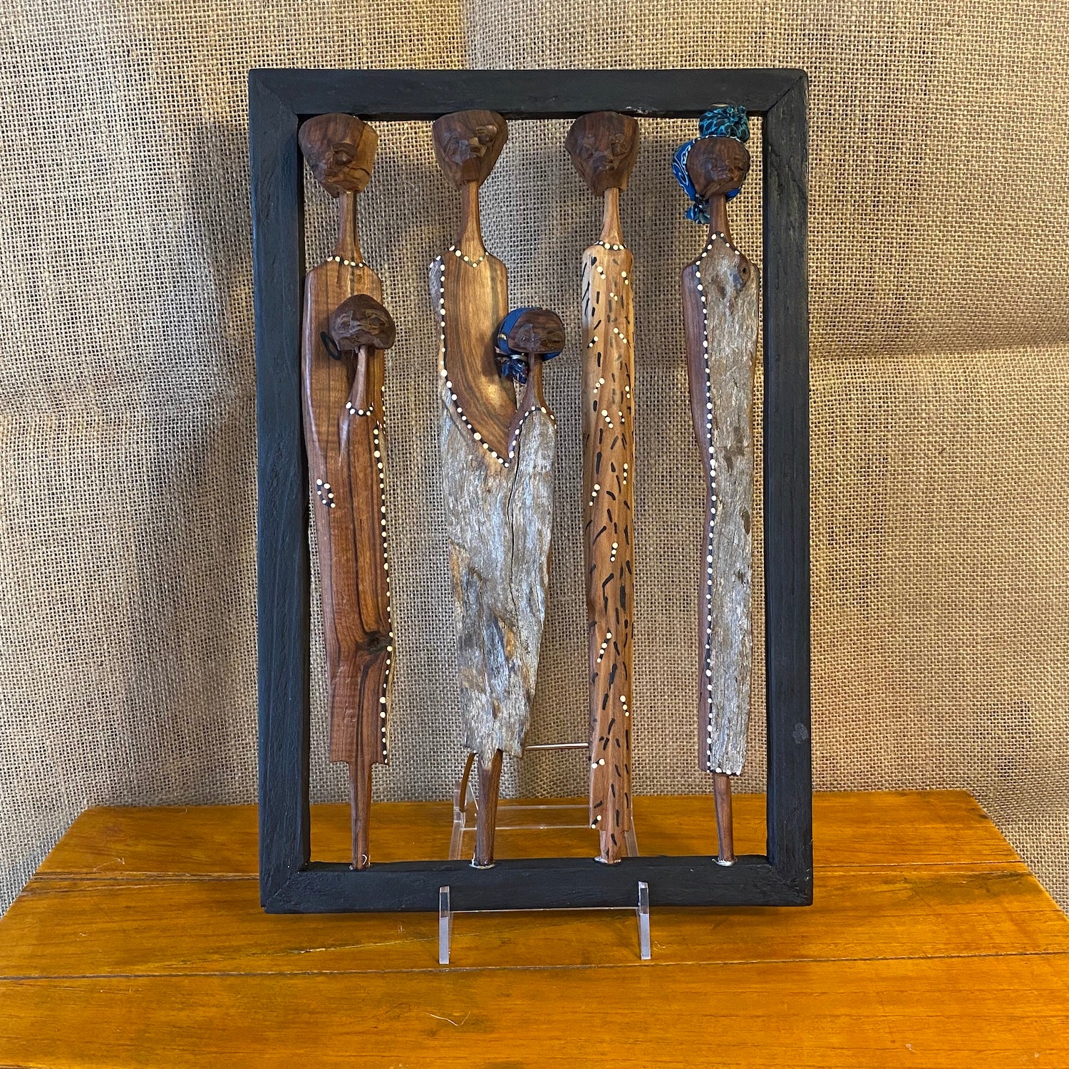 Frame with six figurines from Mozambique